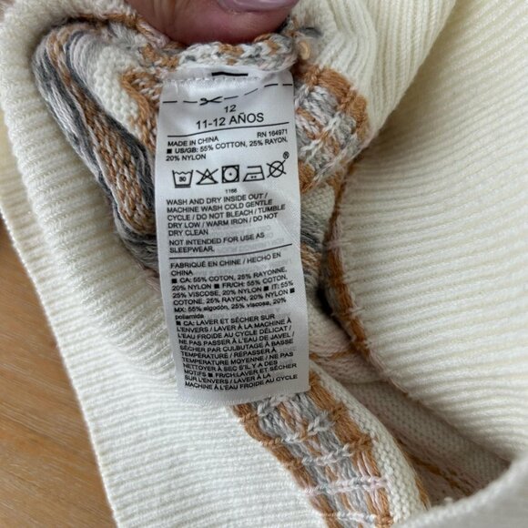 Janie and Jack Sweater Girls 12 Ivory Fair Isle Turtleneck Pullover Knit Winter - Picture 7 of 9